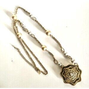Garden Rose Pendant Retired Necklace Lia Sophia Multi-tone‎ Gold Gray Pearl